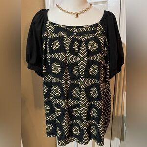 Anthropologie Black and Green Geometric Blouse